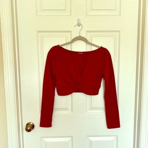 knot tie front long sleeve cropped yoga top